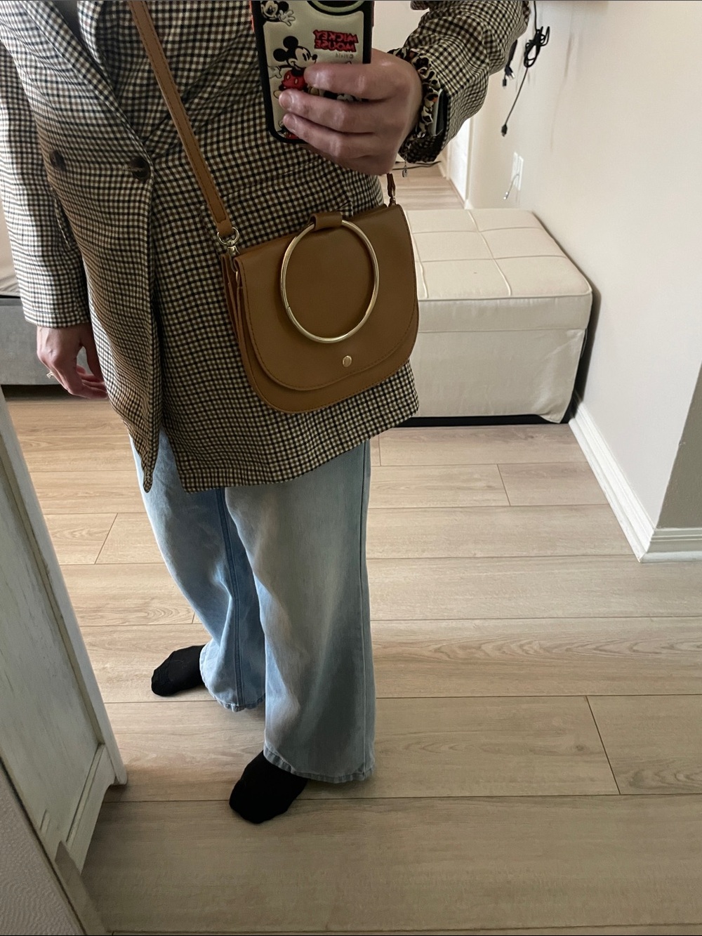 Madison West Tan Saddle Shoulder Bag with Gold Ring